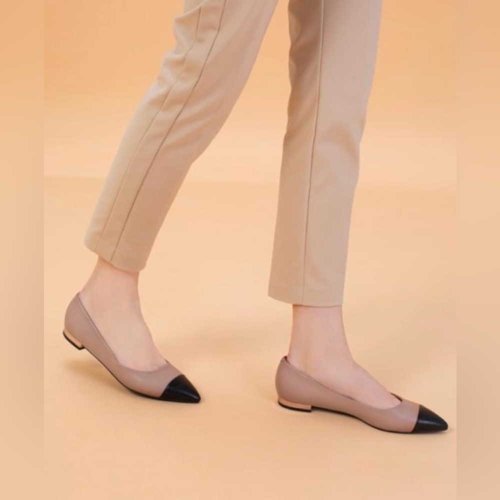 Pedro Pointed Cap Toe Leather Flats Size 7 Taupe